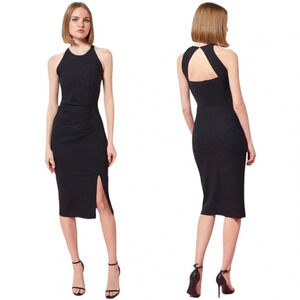 Chiara Boni La Petite Robe Rocca Textured Paneled Midi Dress Black Size L NWT